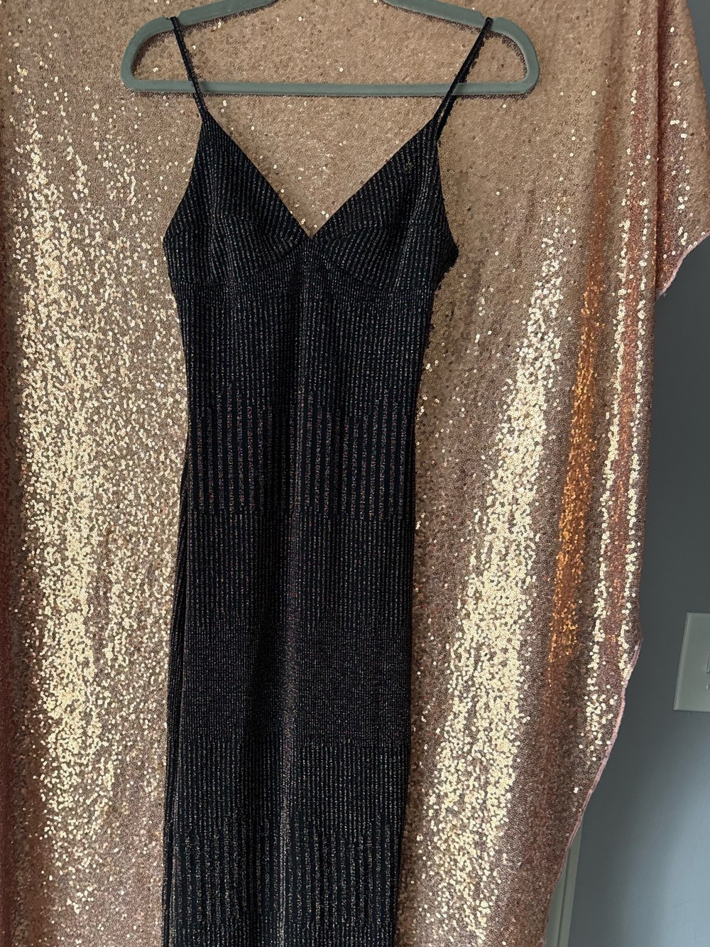 Black Sparkle Slip Dress with Thin Straps REFORMATION